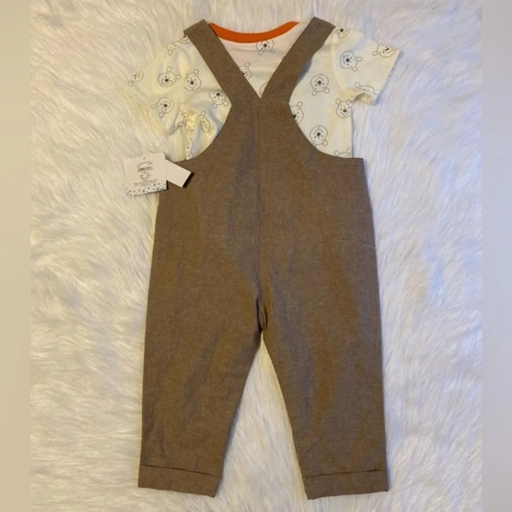 Disney Baby Pooh Overall Outfit Boys Size 18 Months‎ Brown Two Piece Set